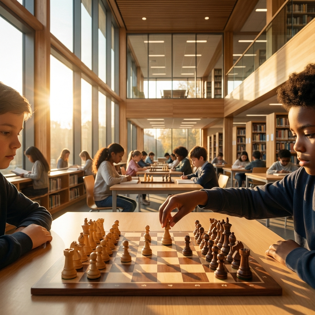 Students playing chess